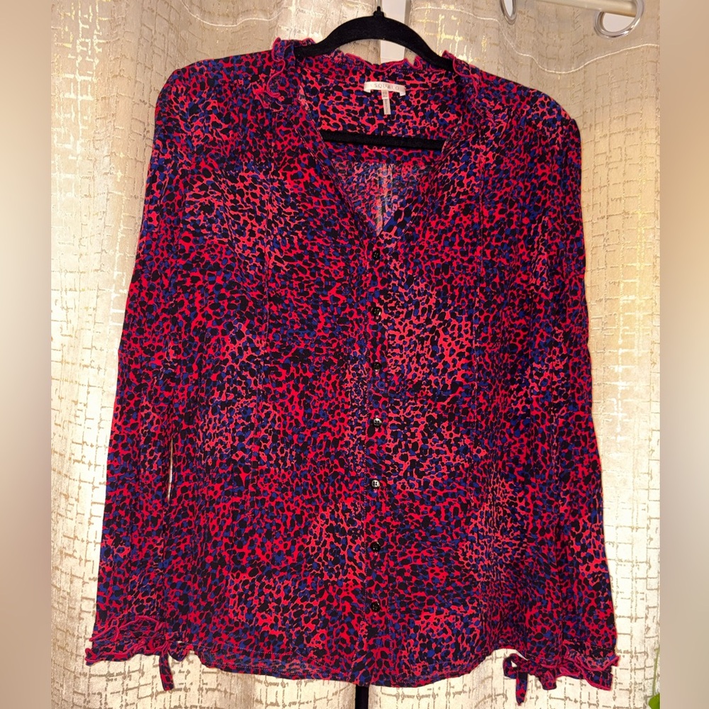 ESQUALO Red & Black Leopard Print Blouse | Long Sleeve